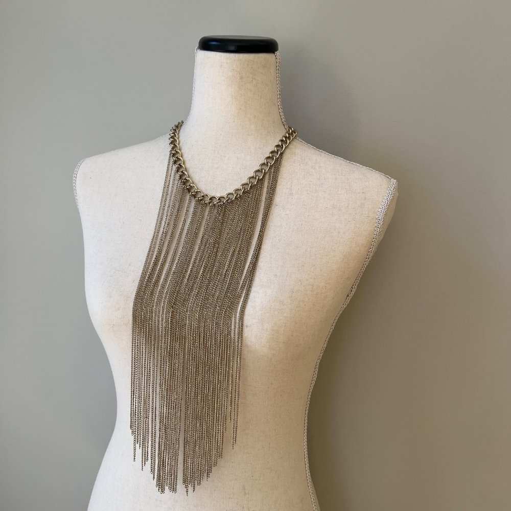 Statement Long Multiple Gold Tone Chains Fringe W… - image 5